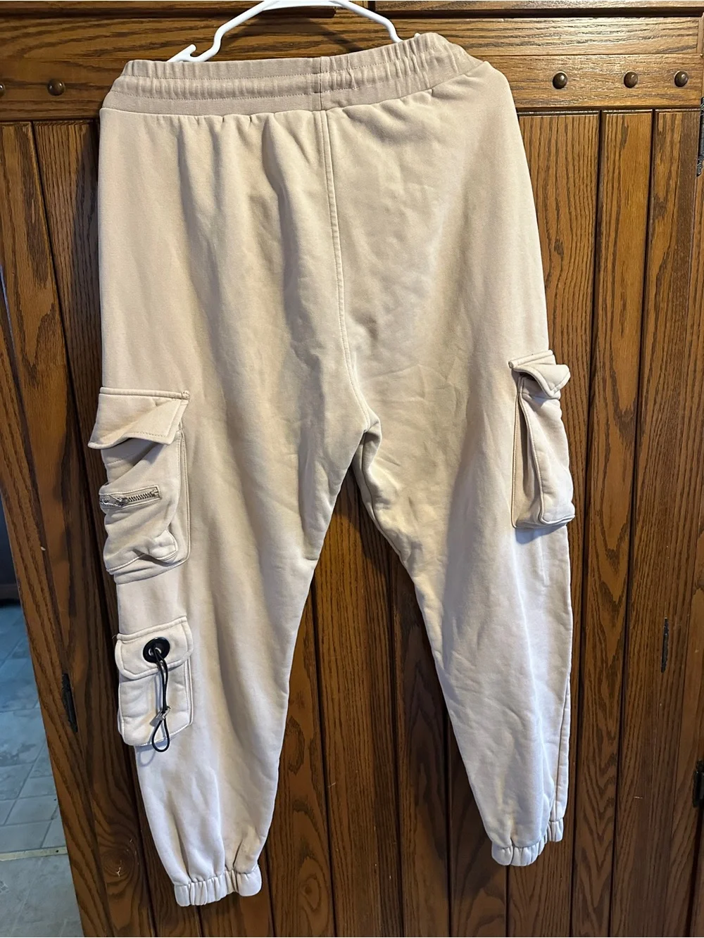 Men's Beige Heavyweight Fleece Cargo Joggers XL Gorpcore Streetwear Utility